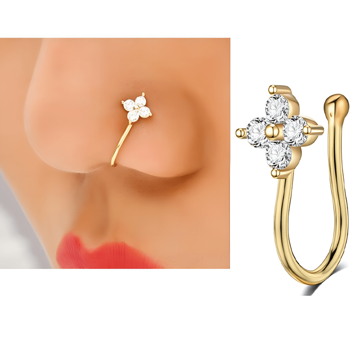 Adjustable Non Piercing Nose Pin Love Heart Design Clip On Nostril Ring - Hanaya Store