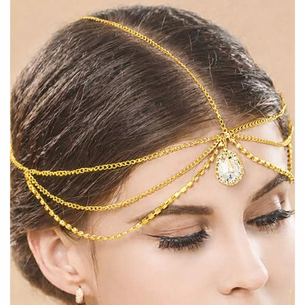 Multi layered Bridal Party Head Chain Hair Accessory Trendy Boho Head Chain Fashionable For Women Headpiece Mathapati – Ac...