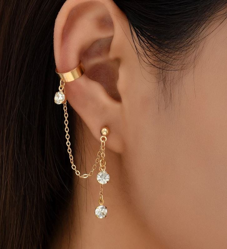 Pair of High Quality Korean Style Hanging Crystals Ear Cuff Style Elegant Stylish Earring Dazzling Fashion Jewelry – Earri...