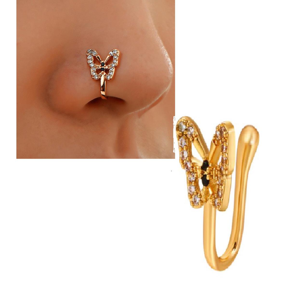 Non Piercing Adjustable Clip On Nose Pin Butterfly Design CZ Nostril Jewelry – Nose Jewelry Online in Pakistan | Hanaya