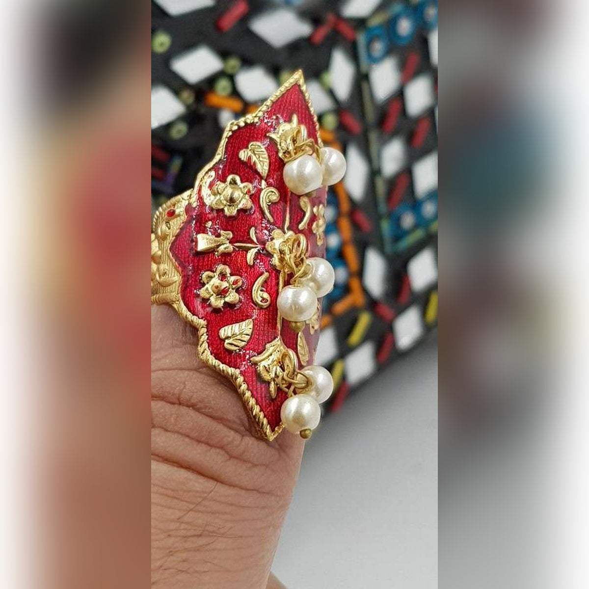 Trendy Classy Antique Vintage Handmade Meenakari Adjustable Ring – Accessories Online in Pakistan | Hanaya