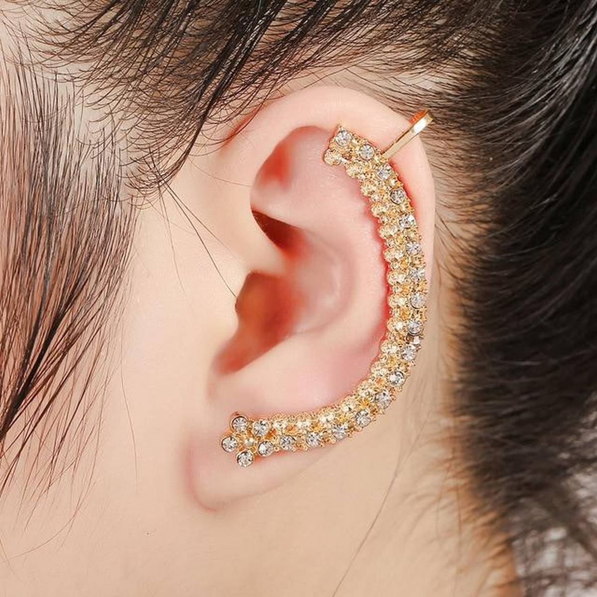 Zinc Alloy Left Ear 1 Piece Cuff Double Row Clear Crystal Elegant – Earrings Online in Pakistan | Hanaya