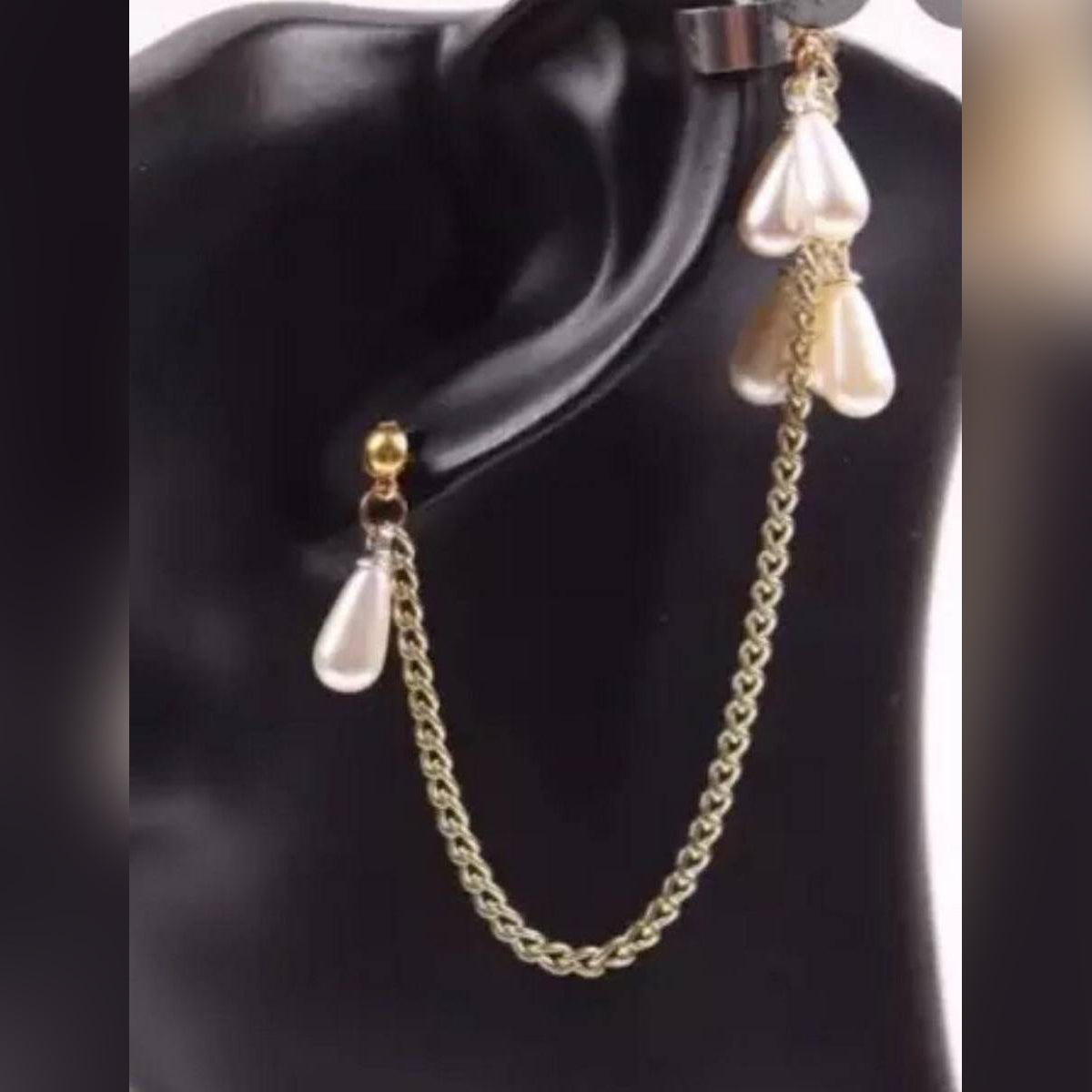 One Piece Trendy Ear Cuff Pair Tassel Chain With Pearls – Earrings Online in Pakistan | Hanaya