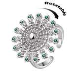 ROTATABLE Adjustable Silver Zircon Flower Ring for Women Anti Anxiety Rings– One Size Fashion Jewelry for Party, Wedding, Gift & Daily Wear