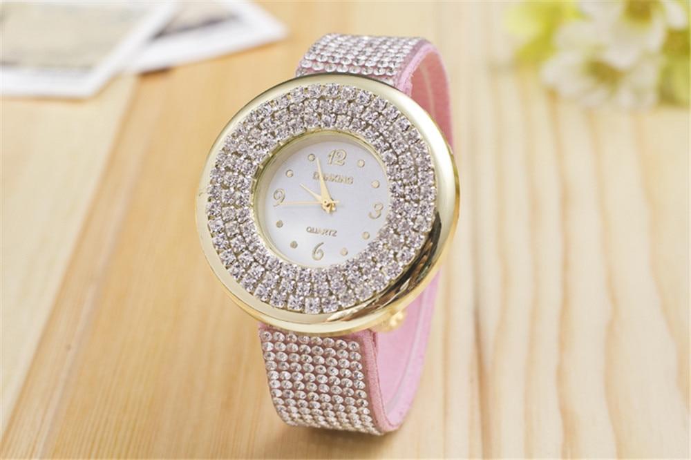 Watch Luxury Full Crystal Leather Band Quartz Wristwatch Ladies Luxury Bracelet Watch -FREE Gift Box – Close Up – Accessor...