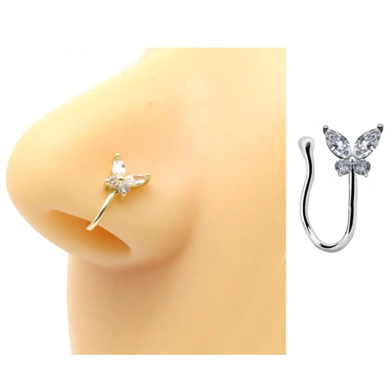 Non Piercing Adjustable Thin Clip On Nose Pin Elegant Nostril Body Jewelry