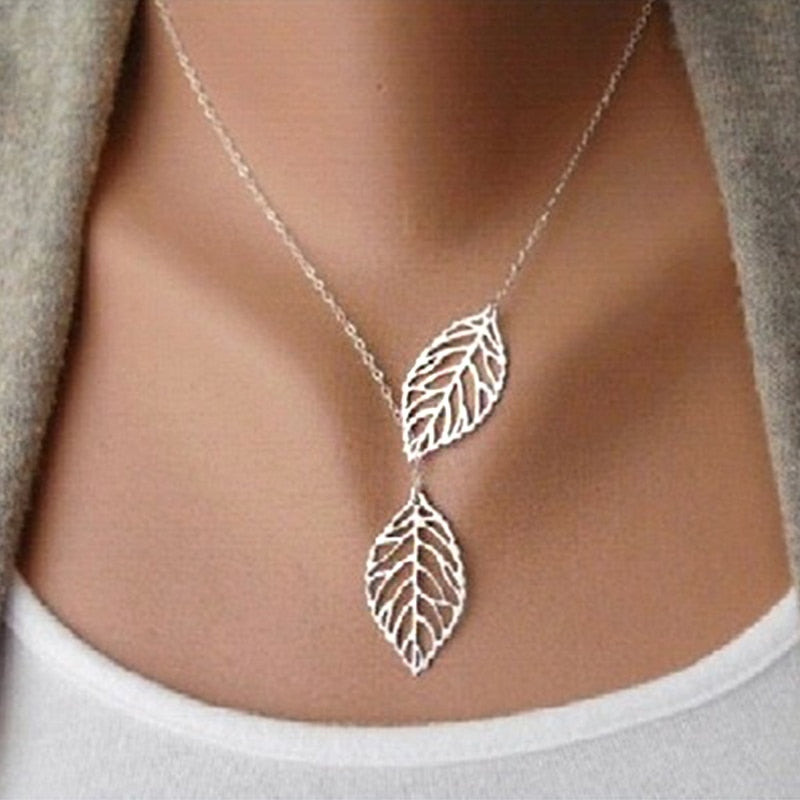 Trendy Two Leaf Classy Elegant Necklace – Accessories Online in Pakistan | Hanaya
