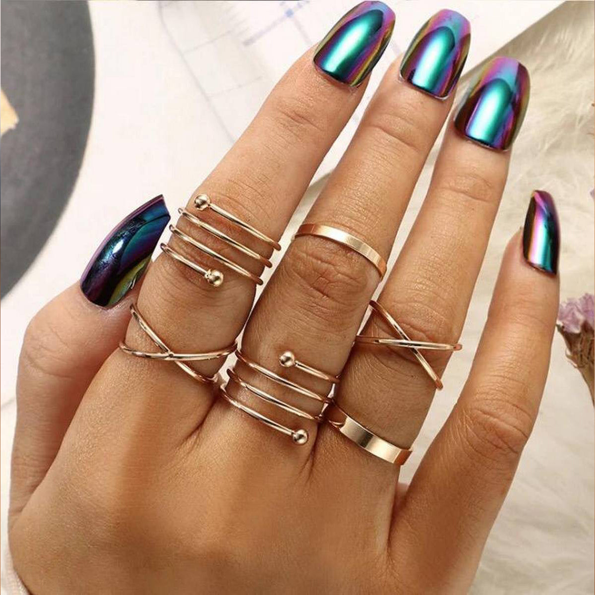 Fashion Trendy Jewelry 6 Pieces Classy Ring Set For Women – Close Up – Accessories | Hanaya Pakistan