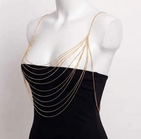 Bridal Front Back Pendant Necklace – Multi-Layered Body Chain, Elegant Wedding Accessory for Brides