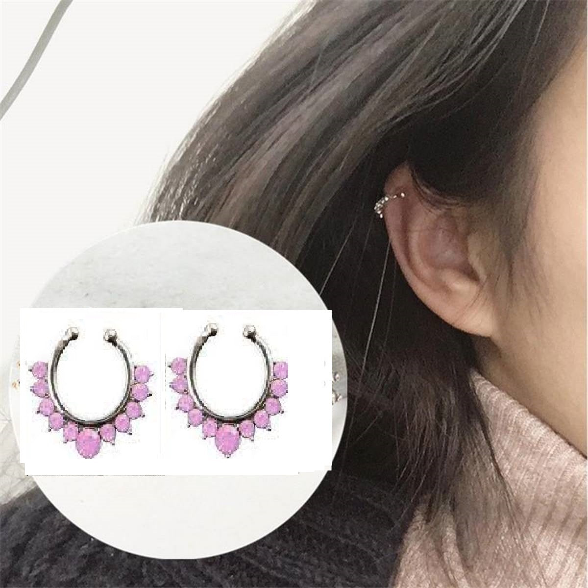 Trendy 2 Pieces Crystals Ear Cuff Earrings Adjustable – Close Up – Accessories | Hanaya Pakistan