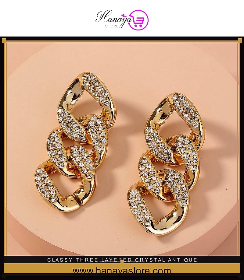 Classy Three Layered Crystal Antique Exquisite Elegant Stylish Earring – Earrings Online in Pakistan | Hanaya