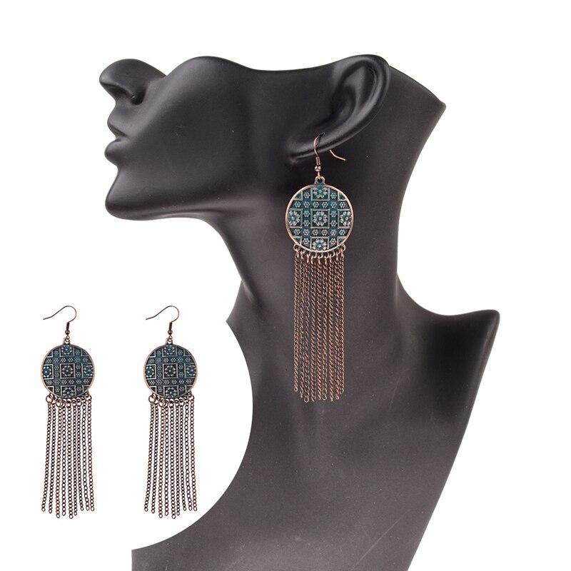 Antique Round Craved Flowers Round Tassel Earring – Earrings Online in Pakistan | Hanaya