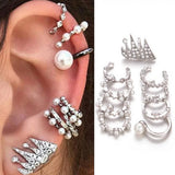 1 Ear- Classy Trendy 9 Pieces Elegant Royal Cuff & Earring Set Fashion Jewelry