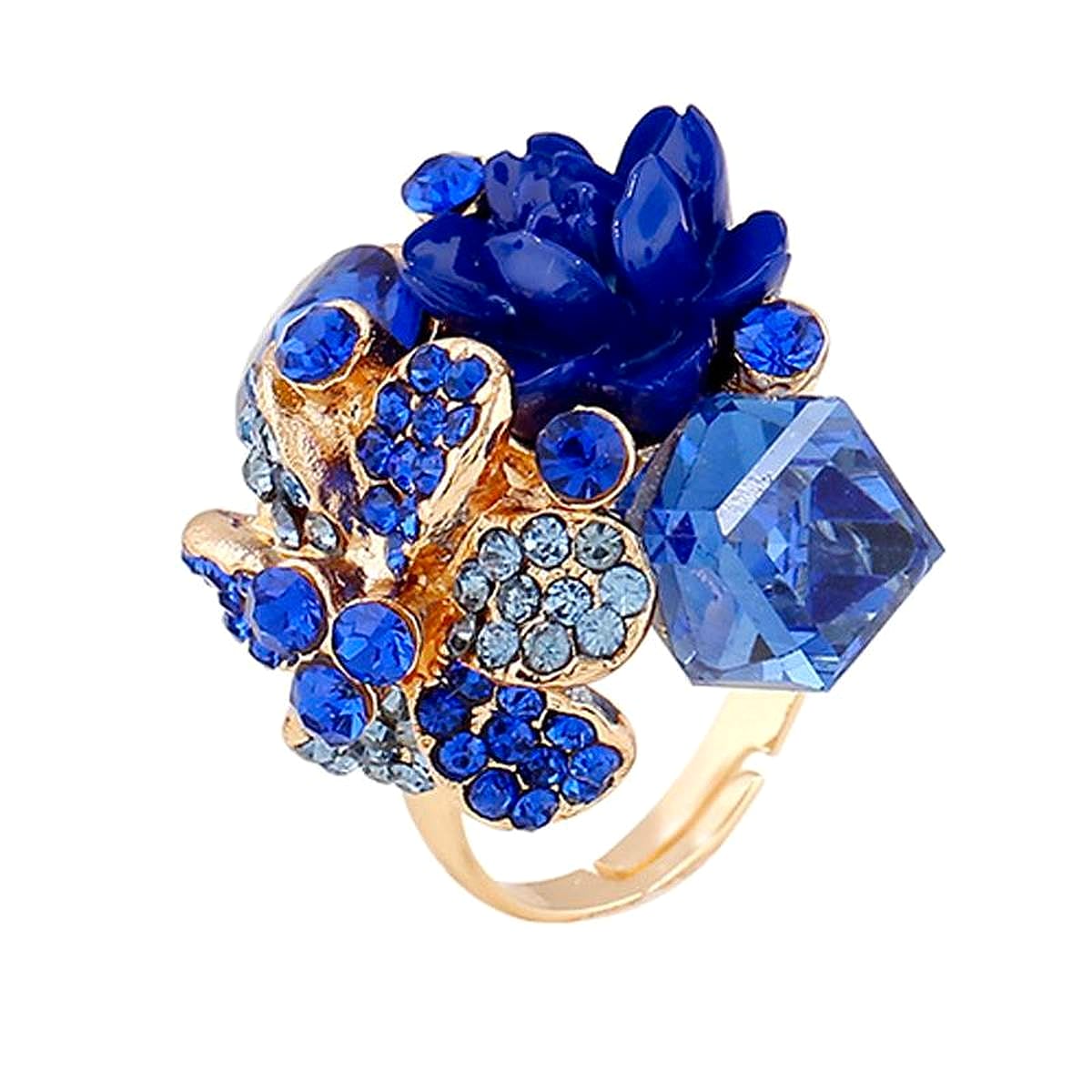Trendy Vintage Adjutable Blue Flower Big Ring – Accessories Online in Pakistan | Hanaya