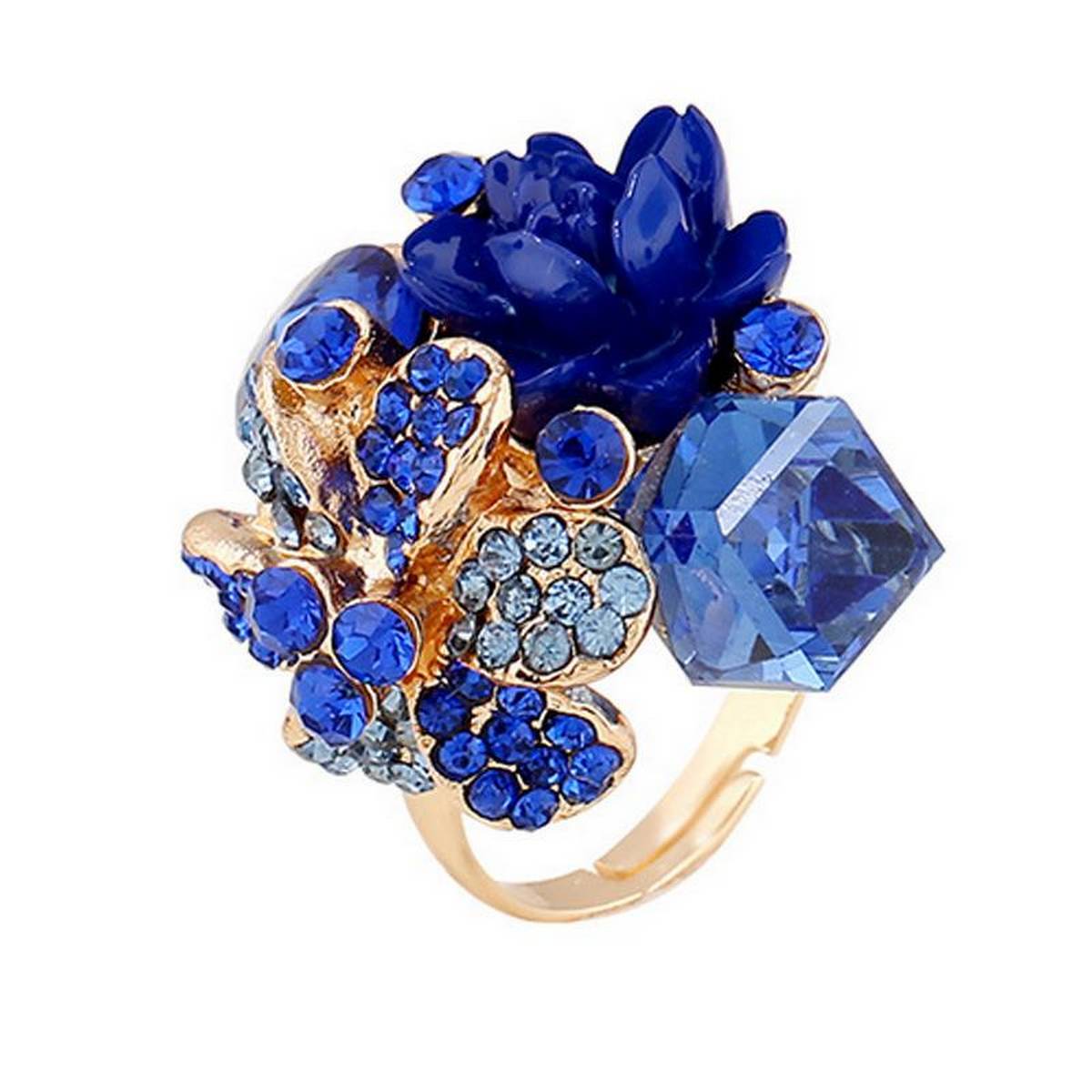 Trendy Vintage Adjutable Blue Flower Big Ring – Accessories Online in Pakistan | Hanaya