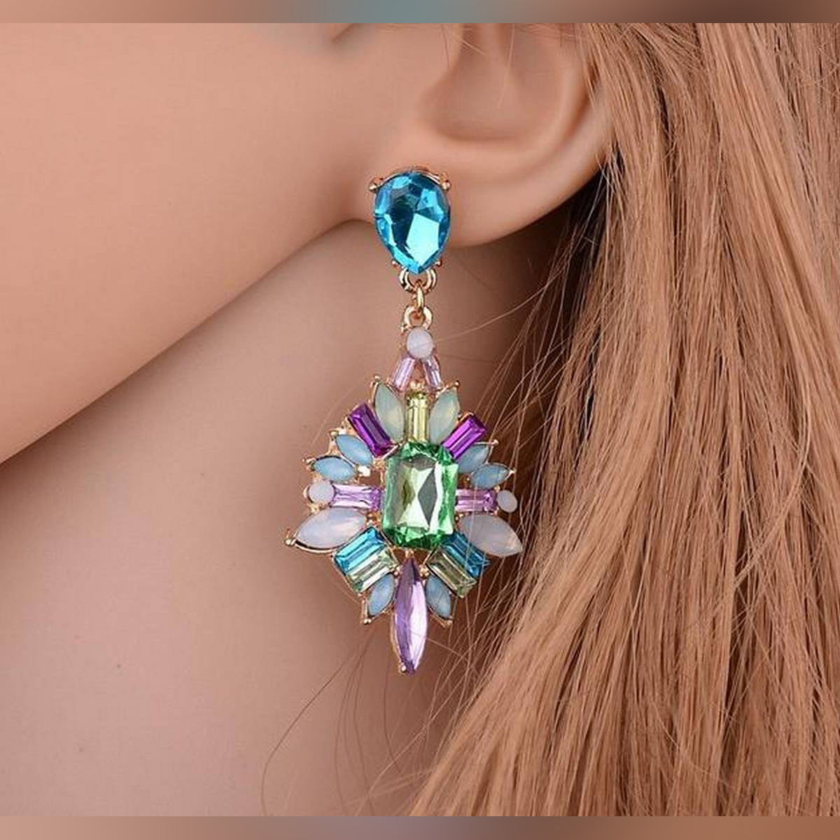 Luxury Colorful Big Vintage Trendy Bohemia Love Rhinestone Stud Statement Earrings – Close Up – Earrings | Hanaya Pakistan