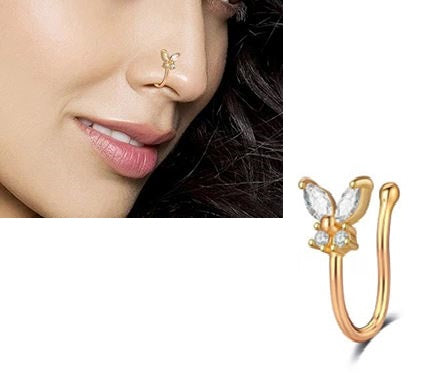 Non Piercing Adjustable Clip On Nose Pin Love Cz Paved Nostril Body Jewelry – Image 2 of 3