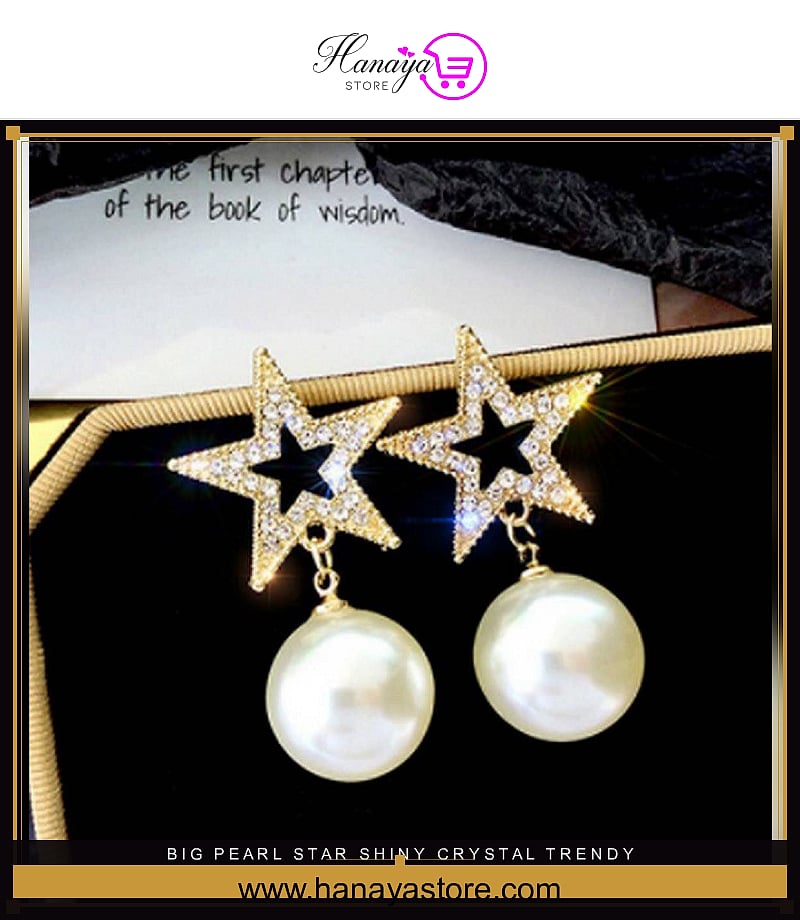 Big Pearl Star Shiny Crystal Trendy Earrings – Earrings Online in Pakistan | Hanaya