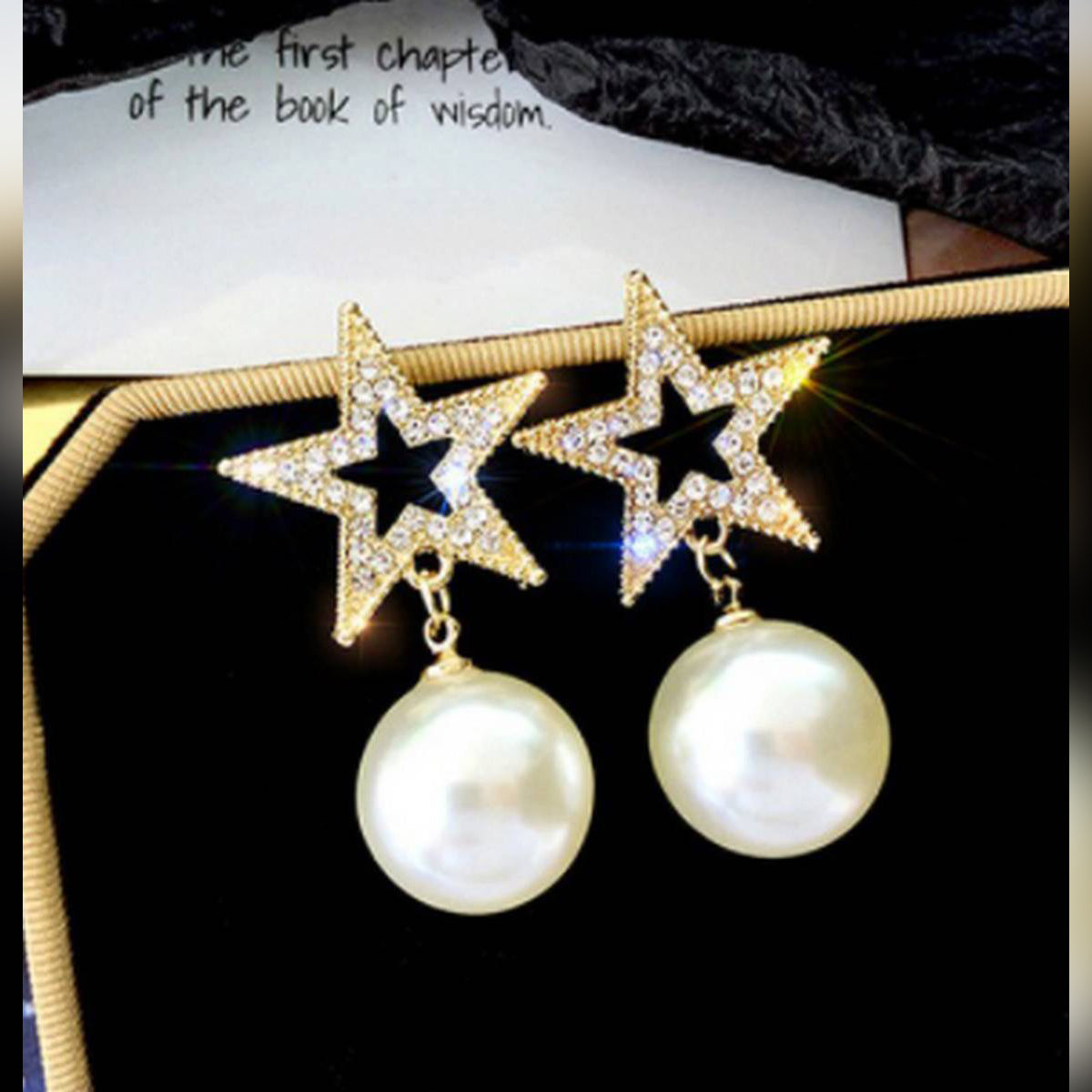 Big Pearl Star Shiny Crystal Trendy Earrings – Earrings Online in Pakistan | Hanaya