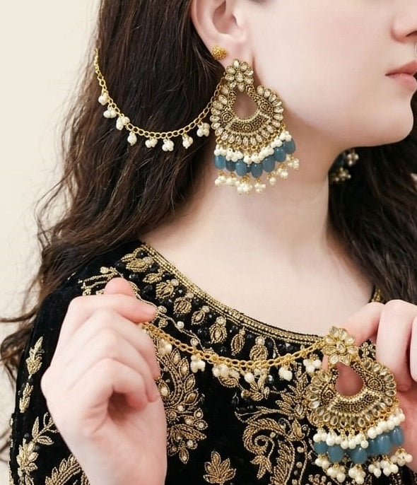 Sahara Jhumka Earrings for Women Bridal Wedding Kundan Styled Jhumki Earring Party Wear Traditional Danglers with Chain