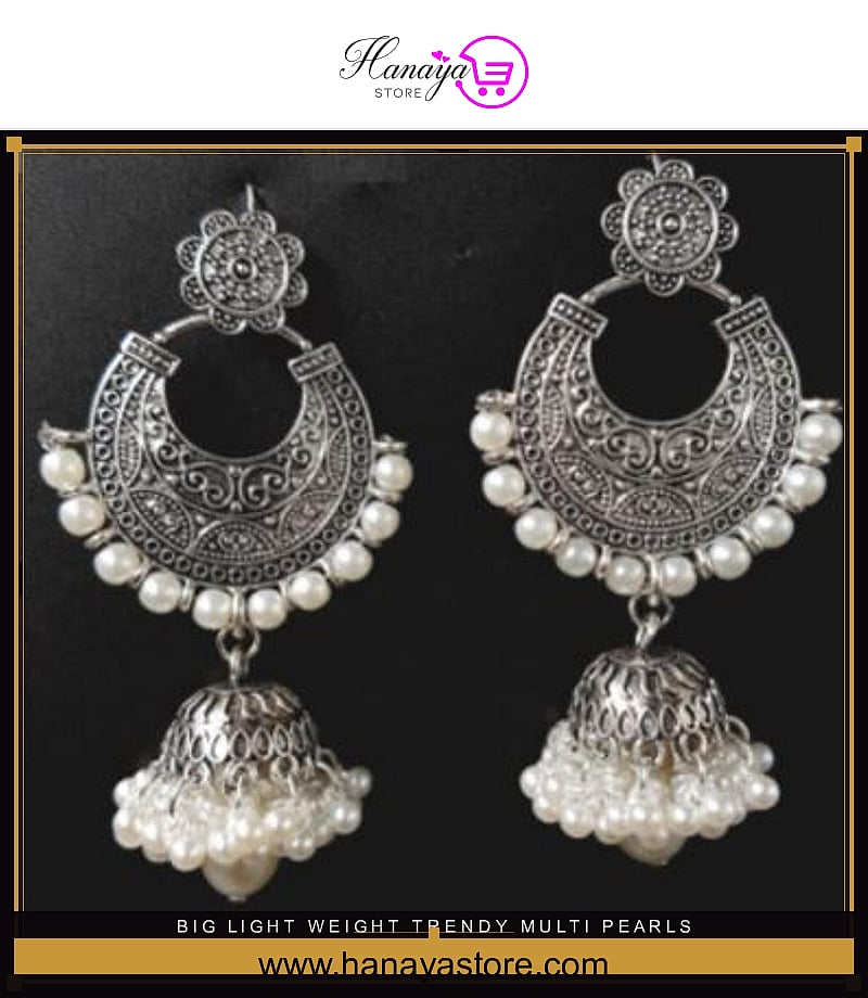Big Light weight Trendy Multi Pearls Jhumka Classy Earring – Accessories Online in Pakistan | Hanaya