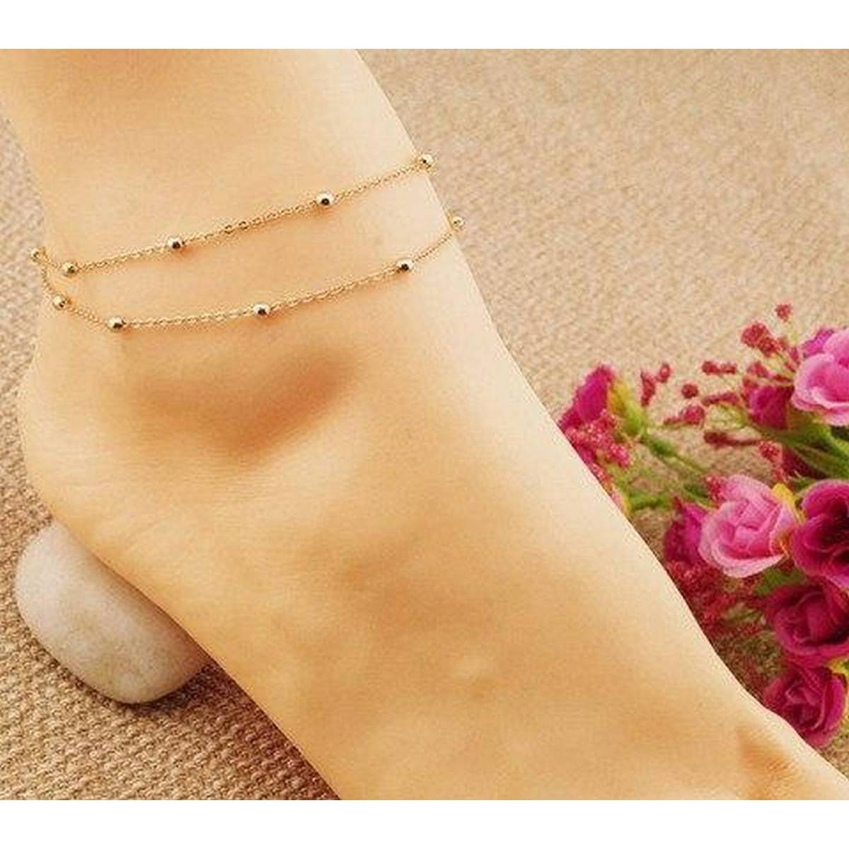 Korean double-layer bead anklet for girls – stylish payal pair Pakistan – Hanaya Store