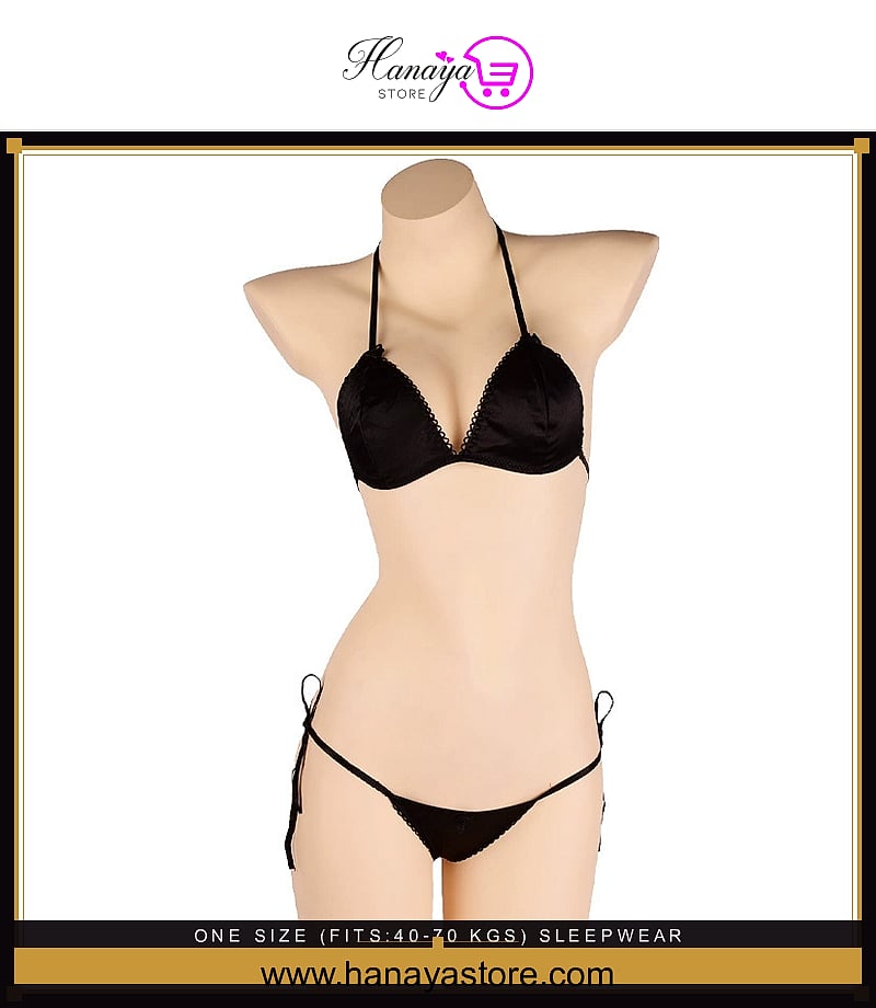 One Size (Fits:40-70 KGS) Sleepwear Silk Type Bra set Lingerie Set Women Underwear Bikini Three-point Set (weight:40-70 KGS)