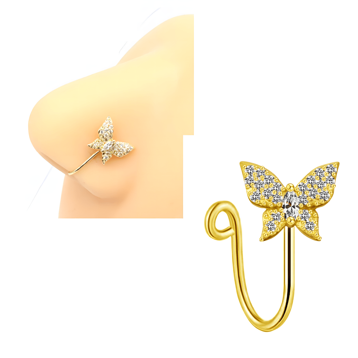 Butterfly Design Non Piercing Clip On Nose Ring Thin Fake Nostril Jewelry - Hanaya Store
