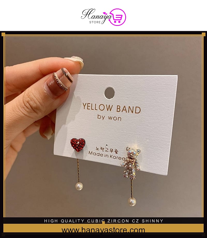 High Quality Cubic Zircon CZ Shinny Heart & Bear Party Wedding Trendy Earring – Accessories Online in Pakistan | Hanaya