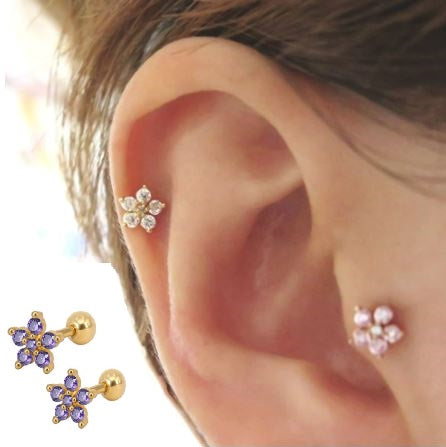 2 PIECES Cartilage 6mm Long Helix 1.0mm Stud Crystal Daith Tragus Piercing Steel Earring – Detail View – Accessories for W...