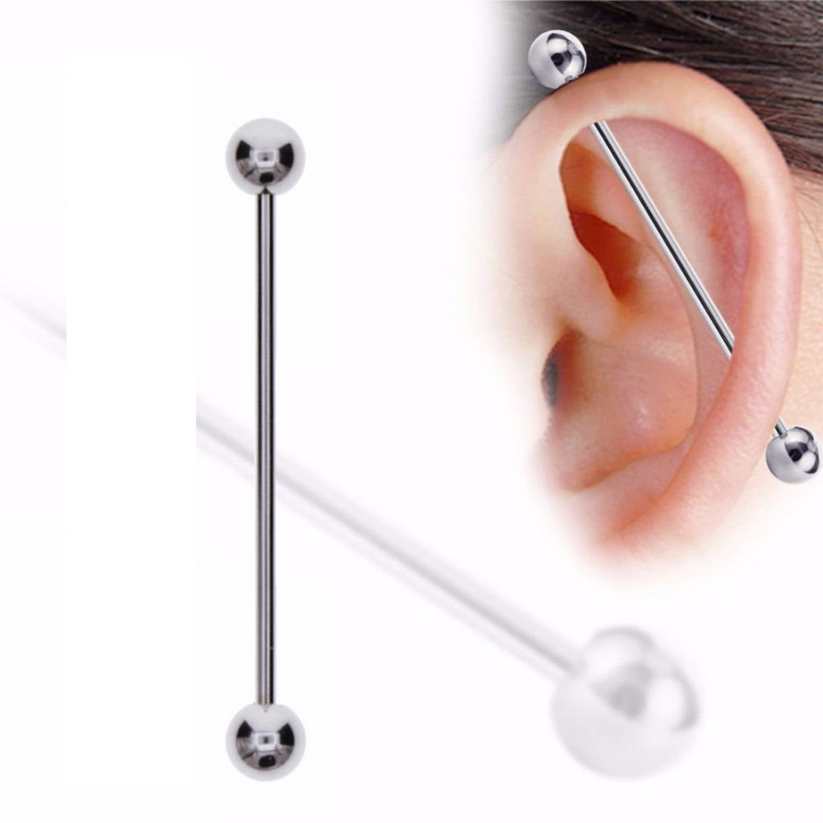 Thin 38mm Steel Industrial Barbell – 16G (1.2mm) Cartilage Ear Plug Piercing – Detail View – Jewelry for Women Pakistan | ...