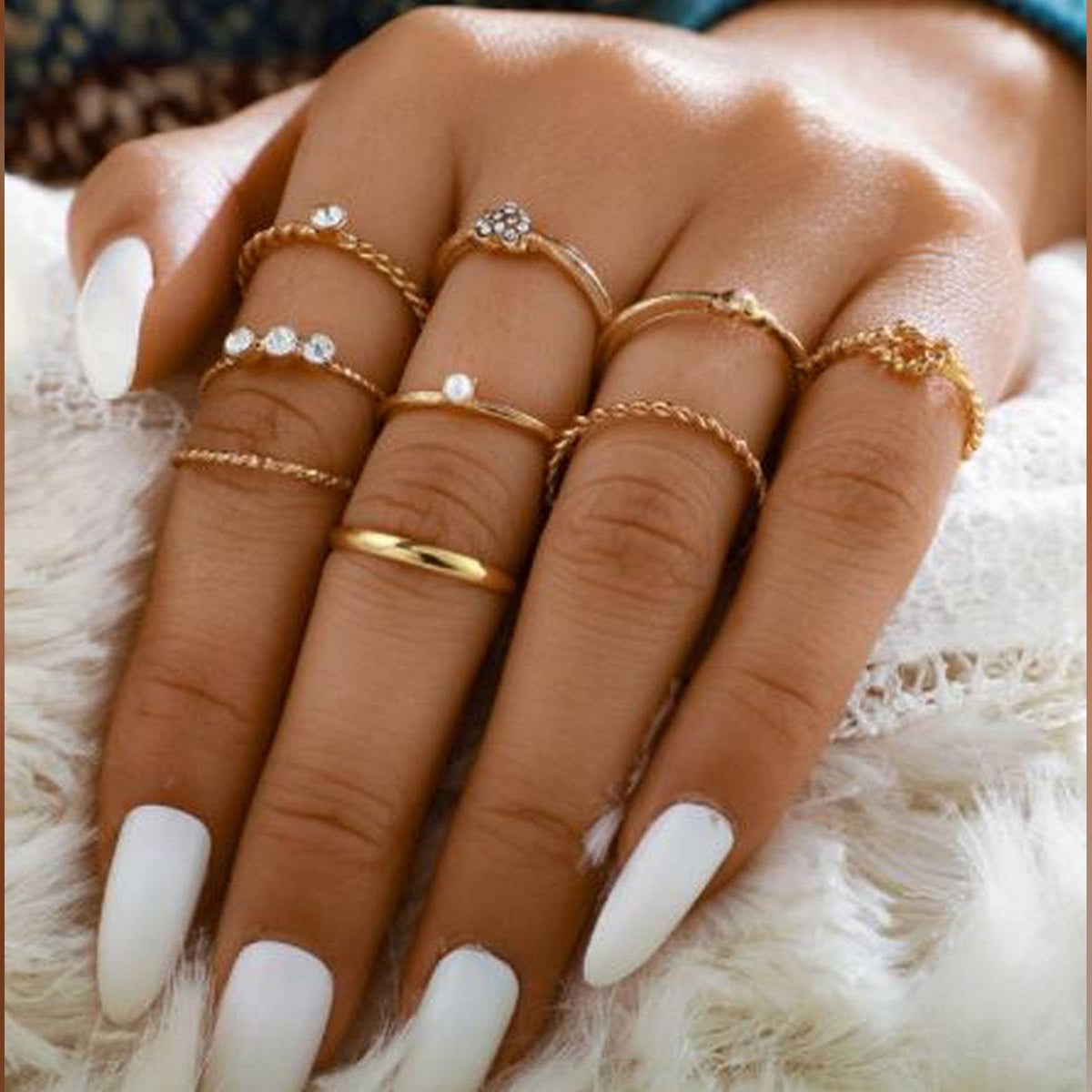 Fashion Trendy 9 Pieces Jewelry Classy Ring Set For Women – Accessories Online in Pakistan | Hanaya