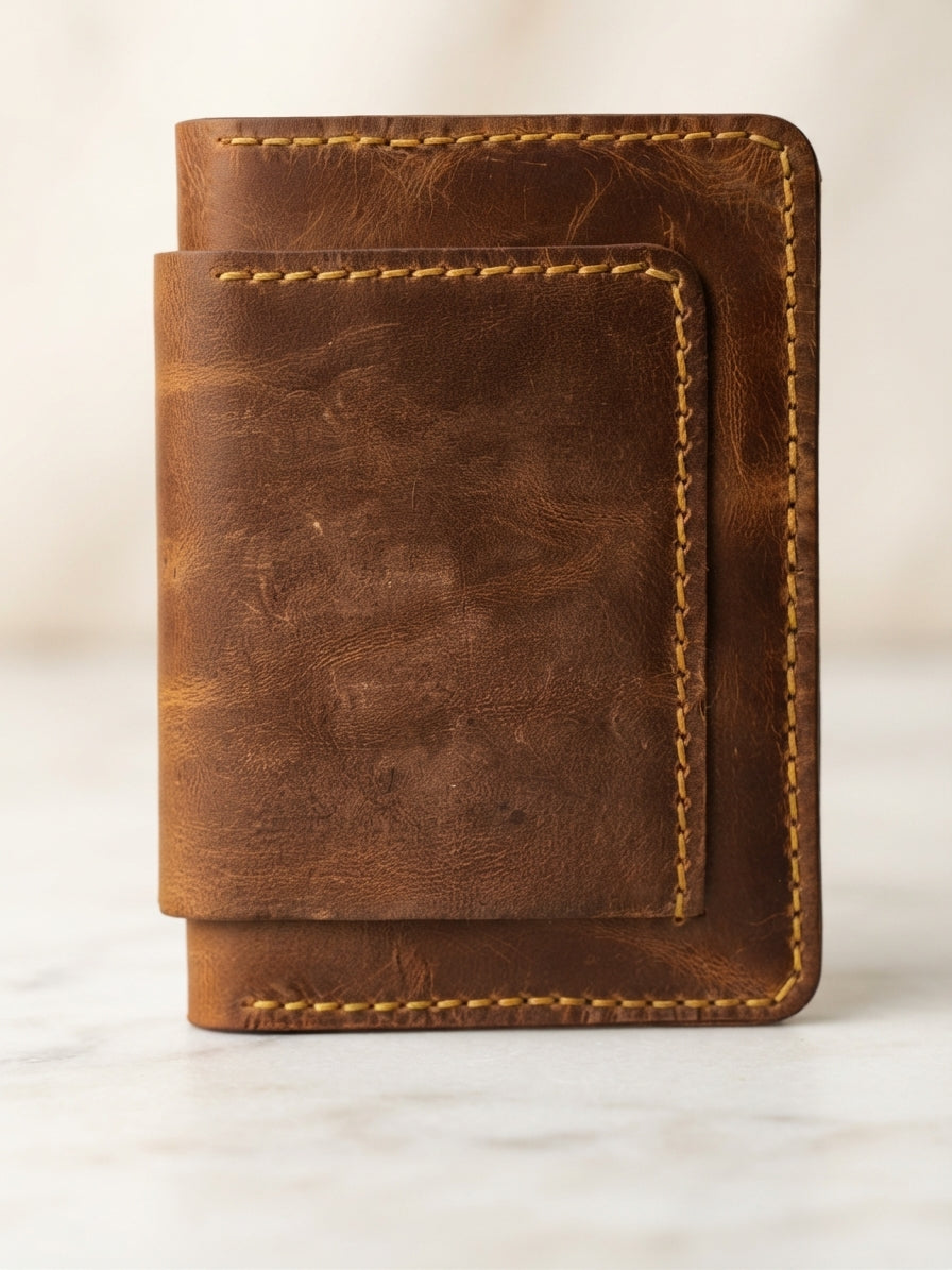Genuine Leather Wallet for Men | Crazy Horse Pull-Up Cowhide Bifold Wallet with Card Slots & Cash Compartment