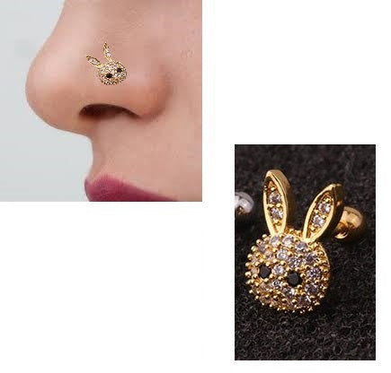 Thin Nose Pin with Cz Crystal Bunny Elegant Nostril Piercing Jewelry – Buy nose jewelry online in Pakistan