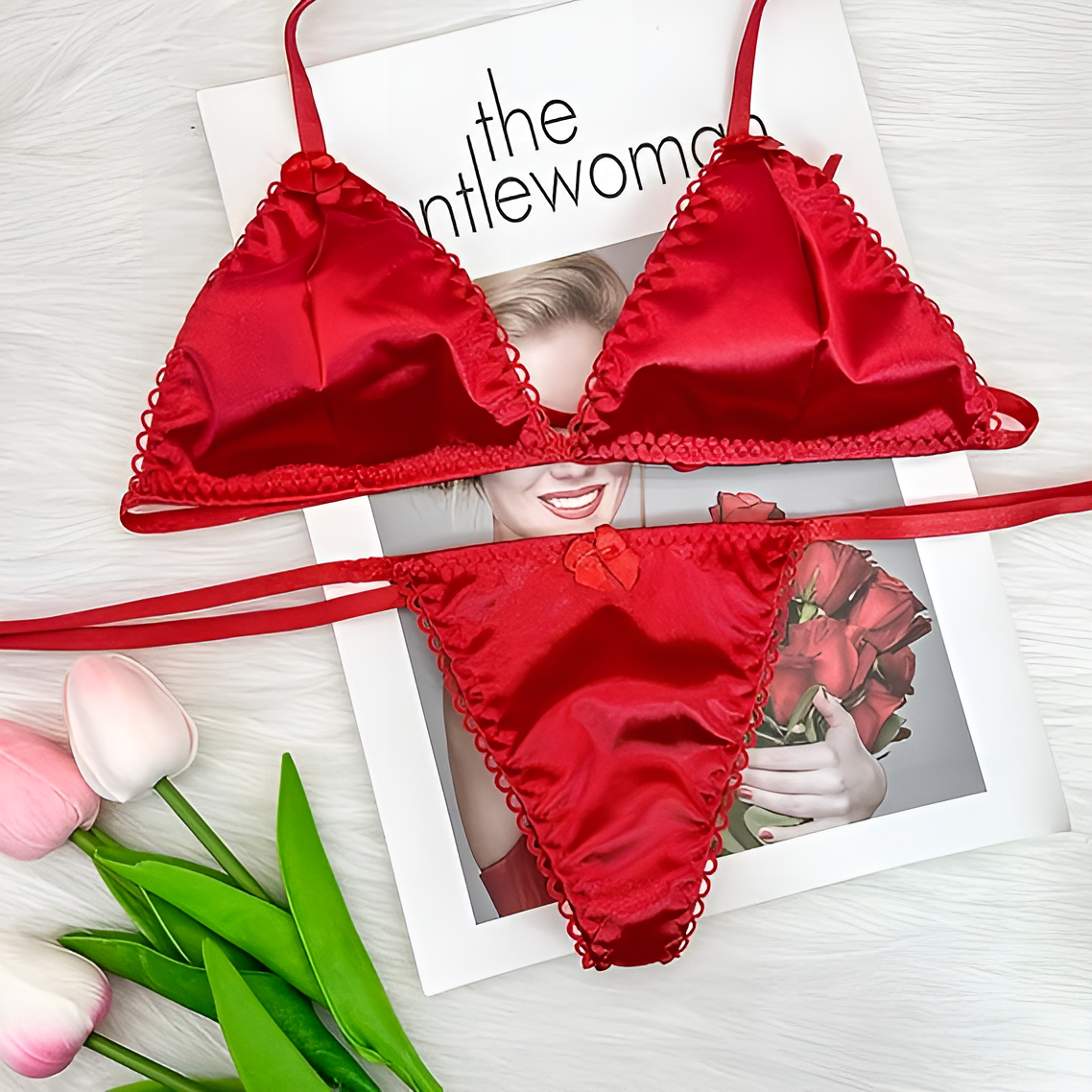 One Size Fits 40 70 Kgs Sleepwear Silk Type Bra Lingerie Set Women Underwear Bikini Three Point Set – Image 2 of 3