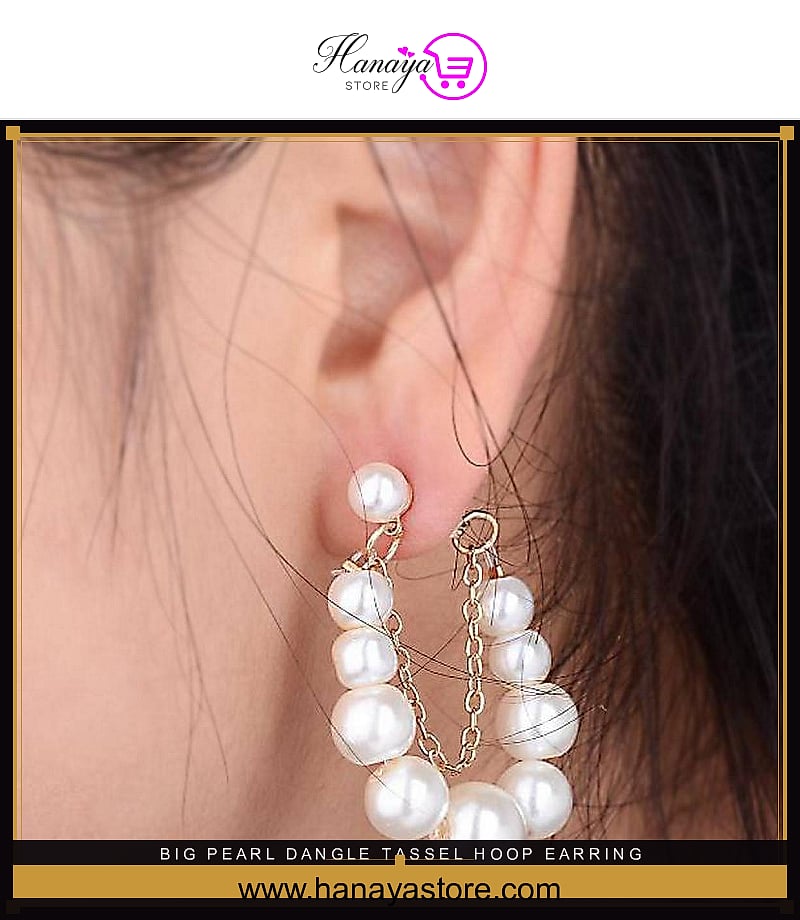 Big Pearl Dangle Tassel Hoop Earring For Women – Earrings Online in Pakistan | Hanaya