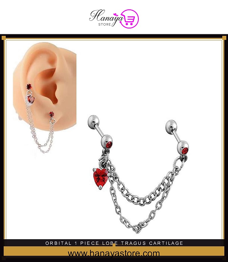 ORBITAL 1 Piece LOBE TRAGUS Cartilage Double Chain DAITH Long SNUG ROOK Helix Stud Crystal Daith HELIX Tragus Piercing Ste...
