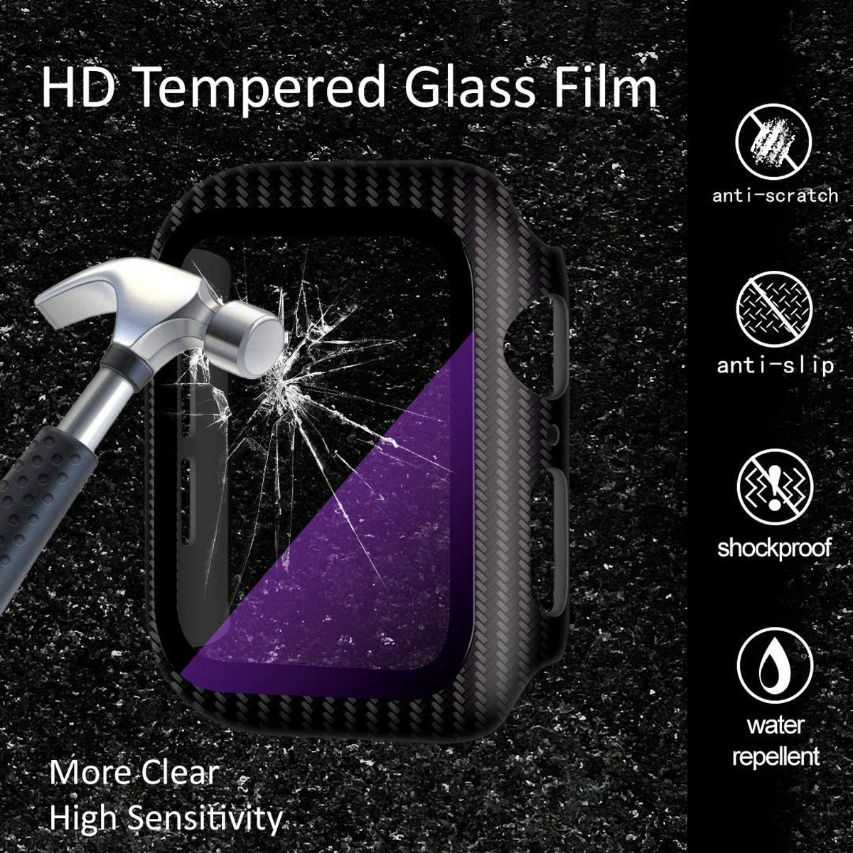 High Quality Tempered Glass Full Screen Bumper Case Compatible for APPLE Watch 44mm Series 4 5 – Close Up – Accessories | ...