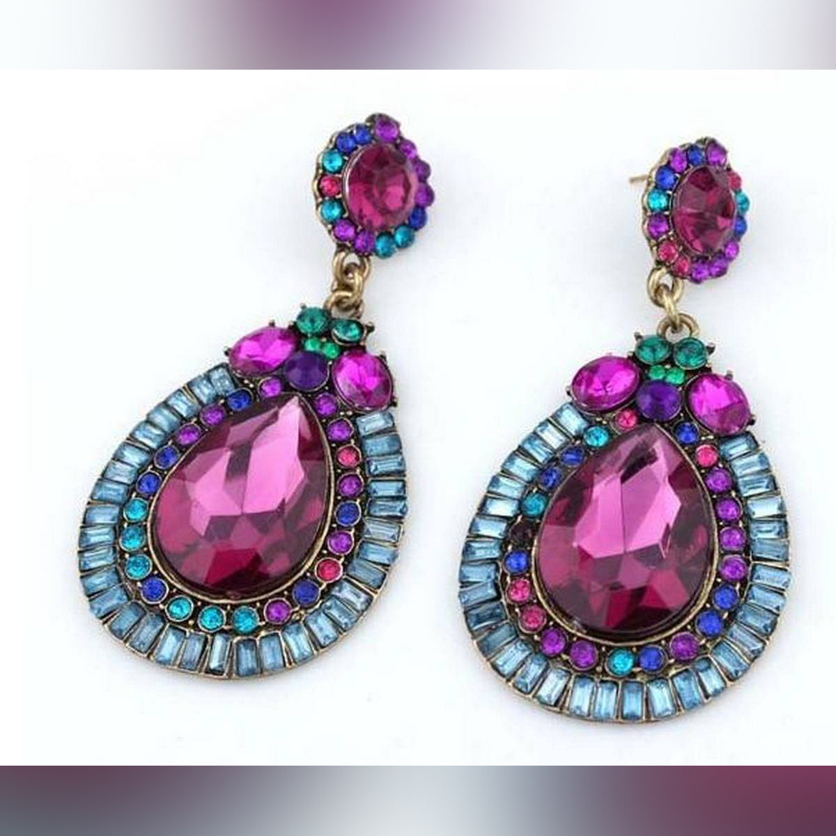 Luxury Long Colorful Crystal Dangle Earrings Gorgeous Statement Drop Earrings – Earrings Online in Pakistan | Hanaya