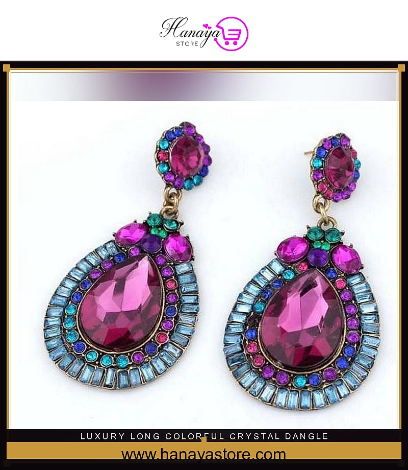Luxury Long Colorful Crystal Dangle Earrings Gorgeous Statement Drop Earrings – Earrings Online in Pakistan | Hanaya