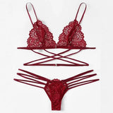 Lingeire Set One Size (Fits:40-75 KGS) Lace-up Lingerie Set Bra Set Women Underwear Bikini Three-point Set (weight:40-75 KGS) – Image 2 of 3