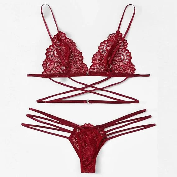 Lingeire Set One Size (Fits:40-75 KGS) Lace-up Lingerie Set Bra Set Women Underwear Bikini Three-point Set (weight:40-75 KGS) – Image 2 of 3