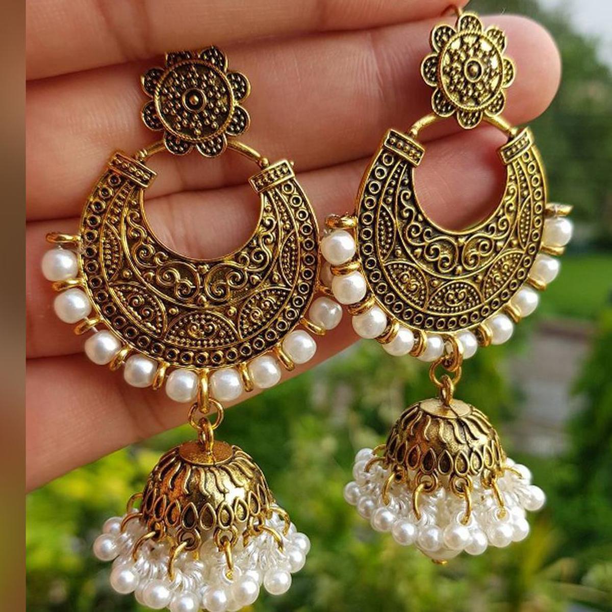 Big Light weight Trendy Multi Pearls Jhumka Classy Earring – Close Up – Accessories | Hanaya Pakistan