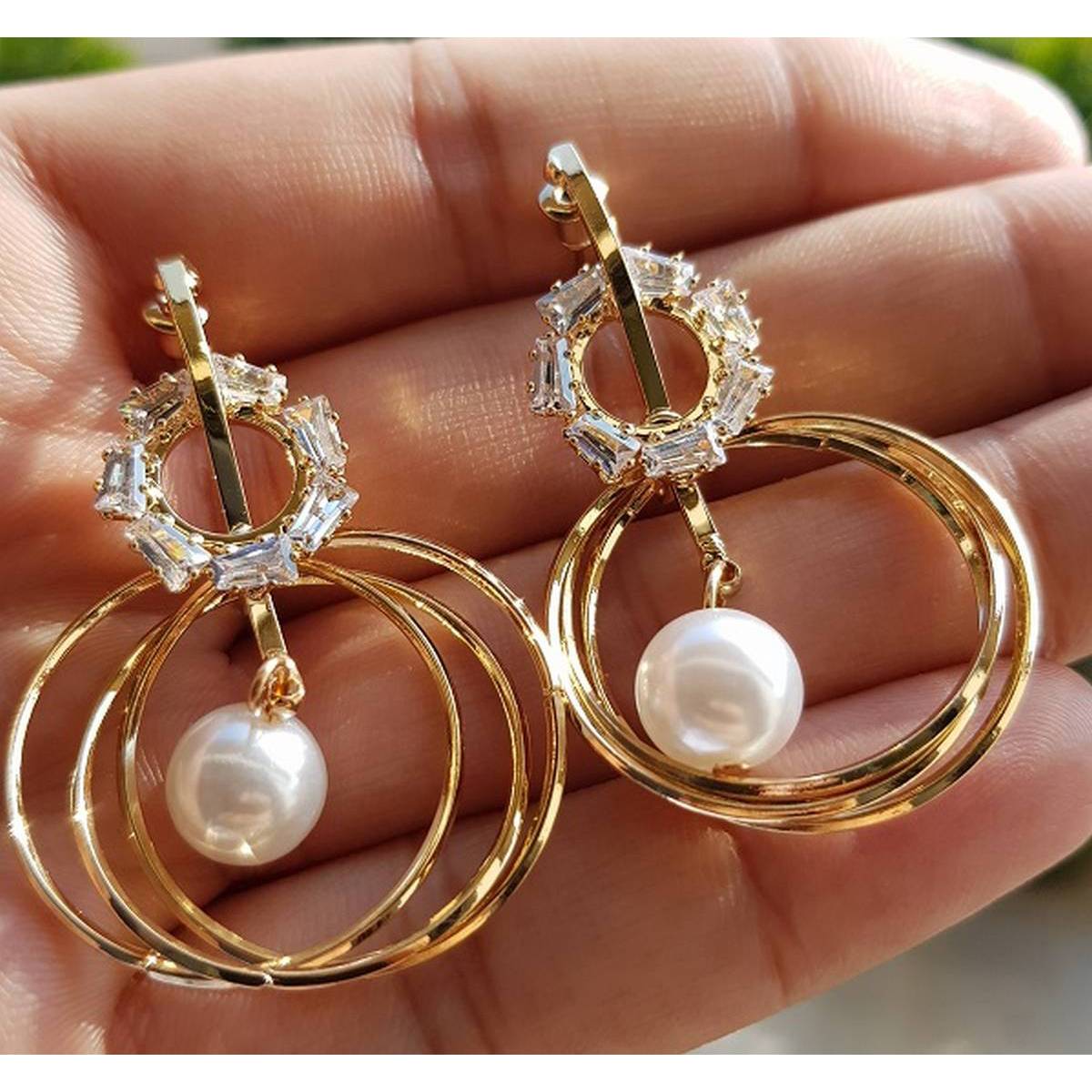 High Quality Cubic Zircon CZ Shinny Multi Layered Hoop Party Wedding Trendy Earring – Earrings Online in Pakistan | Hanaya