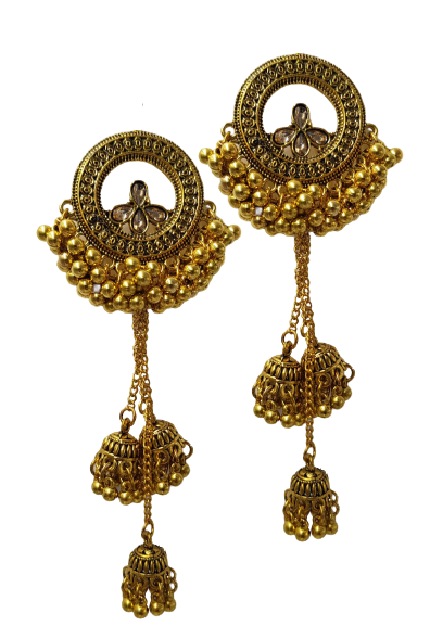 High Quality Three Layered Tassel Jhumki Classy Exquisite Elegant Stylish Earring – Close Up – Accessories | Hanaya Pakistan
