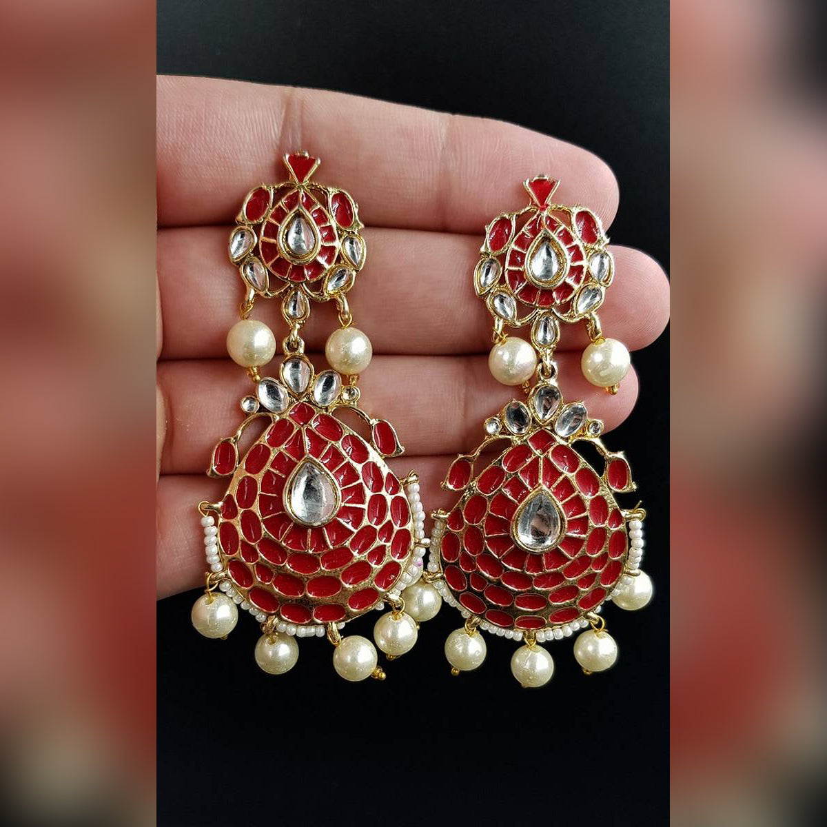 True Meenakari Pearl Love Trendy Classy Party Wedding Earring For Girls – Accessories Online in Pakistan | Hanaya