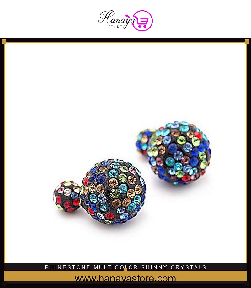 Rhinestone Multicolor Shinny Crystals Double Sided Stud Earring Beads Ball Earrings – Accessories Online in Pakistan | Hanaya
