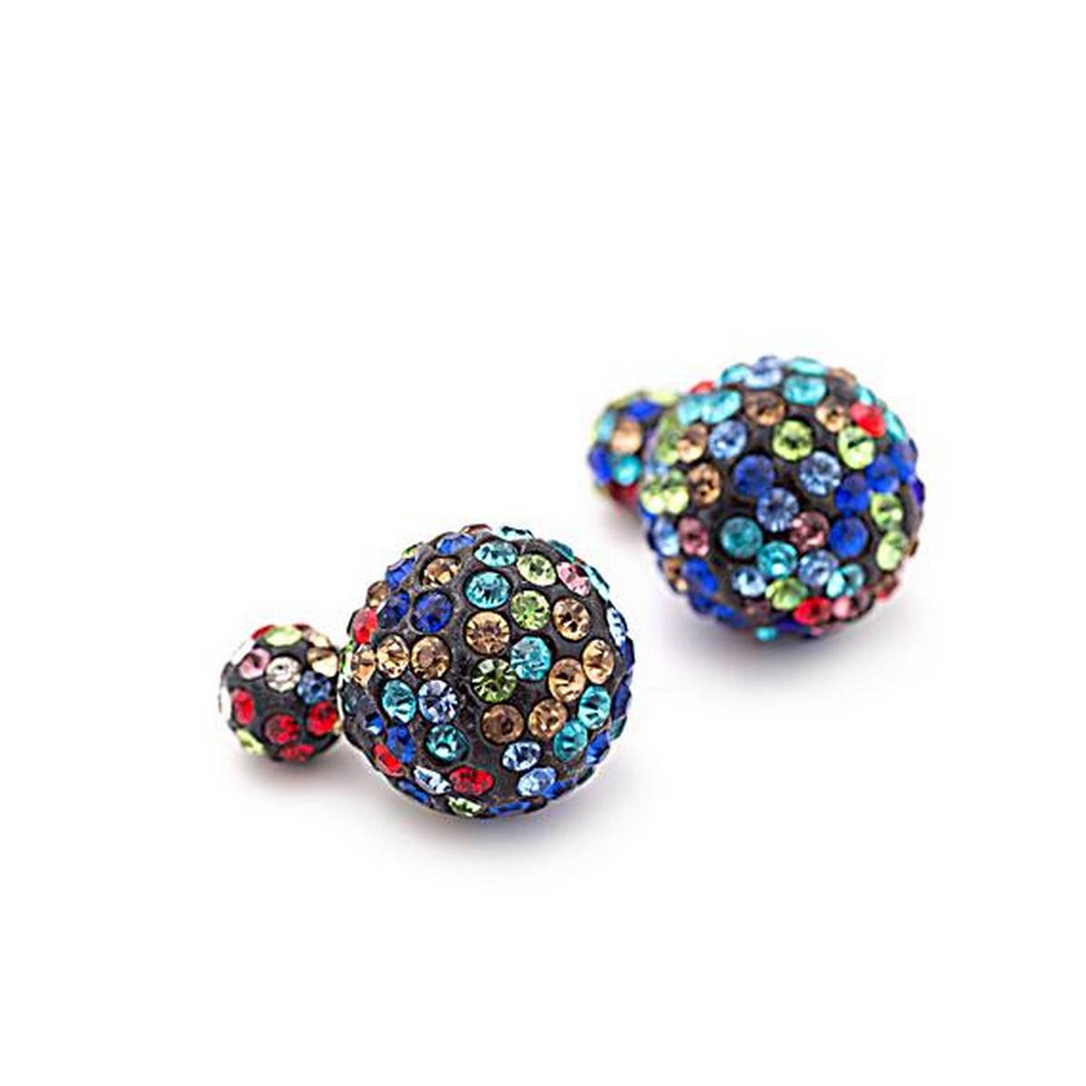 Rhinestone Multicolor Shinny Crystals Double Sided Stud Earring Beads Ball Earrings – Accessories Online in Pakistan | Hanaya