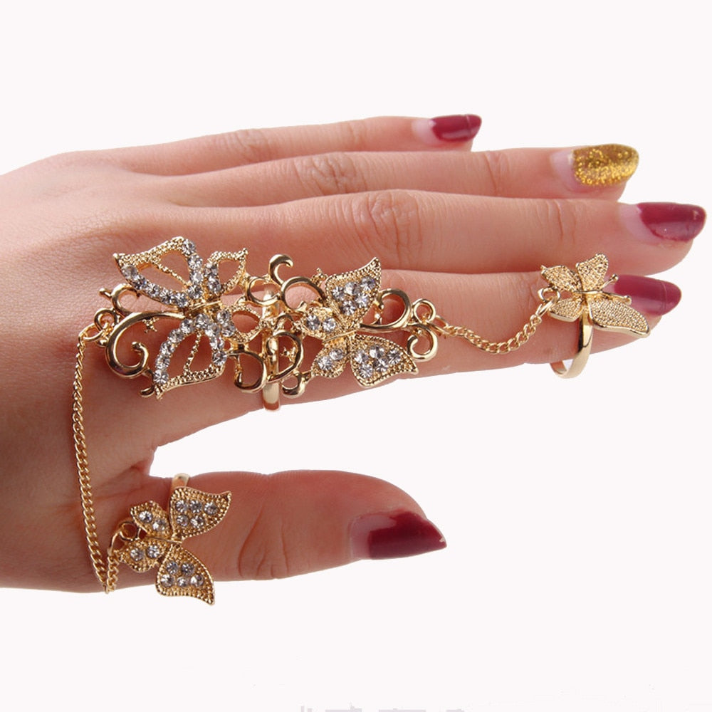 Trendy High Class 2 Finger Link Adjustable Ring For Women – Accessories Online in Pakistan | Hanaya