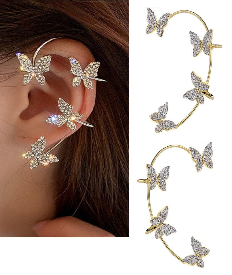 Korean Trendy Crystals CZ Ear Clip Cuff – Elegant, Adjustable, High-Class Style – Earrings Online in Pakistan | Hanaya